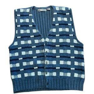 Vintage Fenn Wright Manson Blue Cotton Ramie Knit Sweater Vest Mens XL